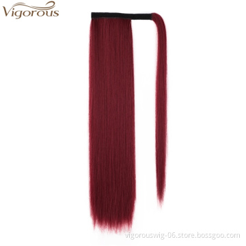 Vigorous Cheap Synthetic Hairpiece for Women Long Straight Red Drawstring Ponytail  Clip in Ponytail Extension Heat Resistant